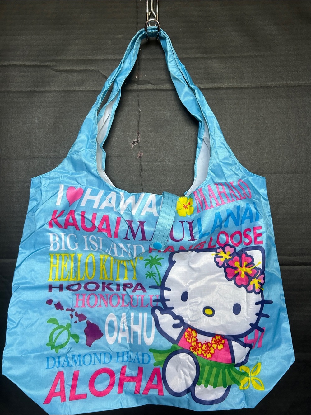 Hello Kitty Hawaii 2013 Light Blue Hawaiian Aloha Graphic Nylon Shopping Bag